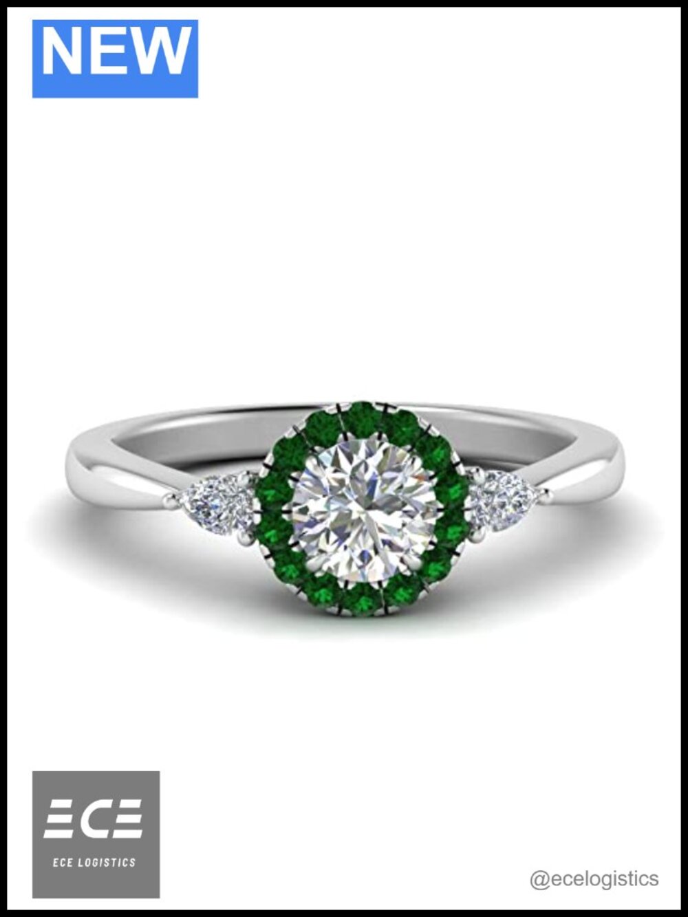 Sterling Silver Sapphire CZ Diamond Halo Engagement Ring Pear Accent